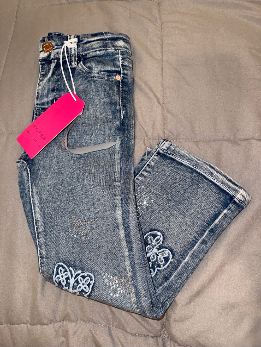 Toddler's Light Wash Embroidered Butterfly Jeans - Blue
